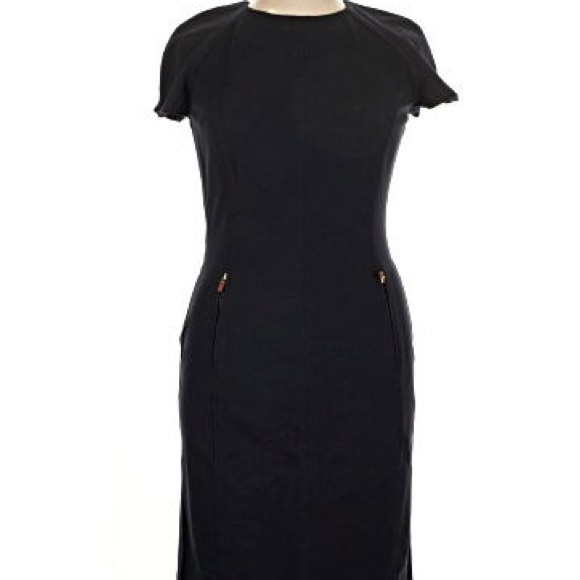 Lauren Ralph Lauren Dresses & Skirts - Lauren Ralph Lauren Blue stretch knit fitted sheath dress with leather zippers